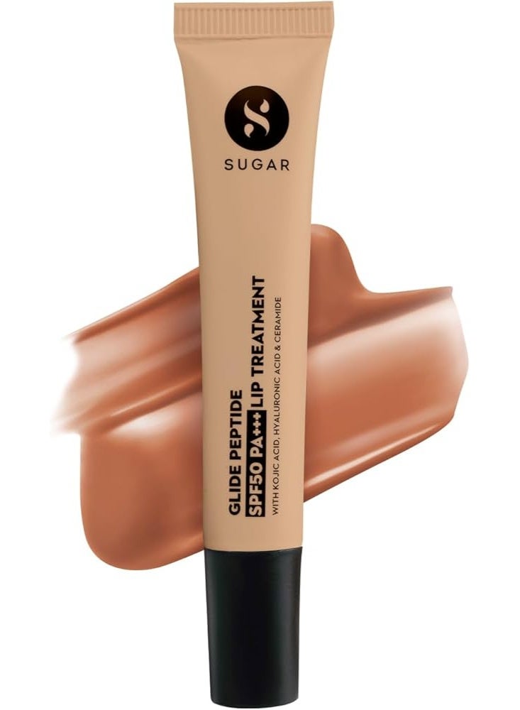 شوجار مستحضر SUGAR Cosmetics Glide Peptide لعلاج الشفاه مع عامل حماية SPF50 PA+++ | غني بحمض الهيالورونيك والسيراميدات وفيتامين E | بلسم شفاه ملون | 10 مل - 02 كراميل كريب - Image 4